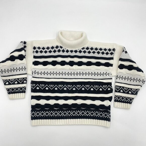 Vintage Sweater Child 3-D Knit Textured Black‎ White Turtleneck Kid Girl Boy Fun - Picture 1 of 11